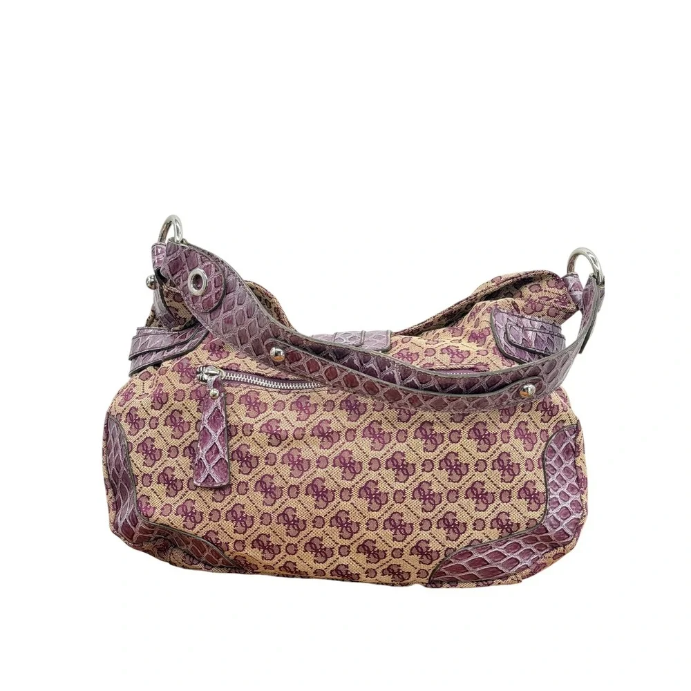 Guess Clover Shoulder Bag Women Purple Y2K Monogram Snakeskin Mcbling Zebra VTG